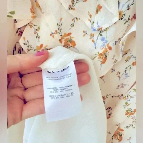 NWT Reformation Malachi Floral Ruffle Mini Dress in Cream Yellow Julius Size 6 - Picture 12 of 13